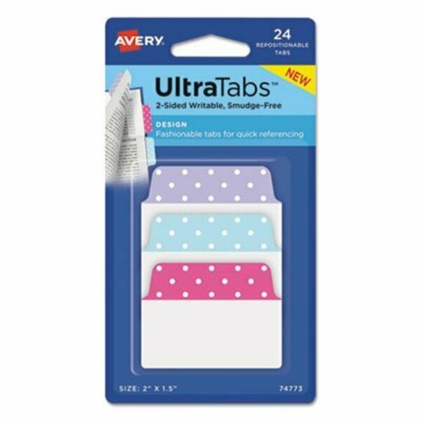 Avery Dennison Avery, ULTRA TABS REPOSITIONABLE STANDARD TABS, 1/5-CUT TABS, ASSORTED DOTS, 2in WIDE, 24PK 74773